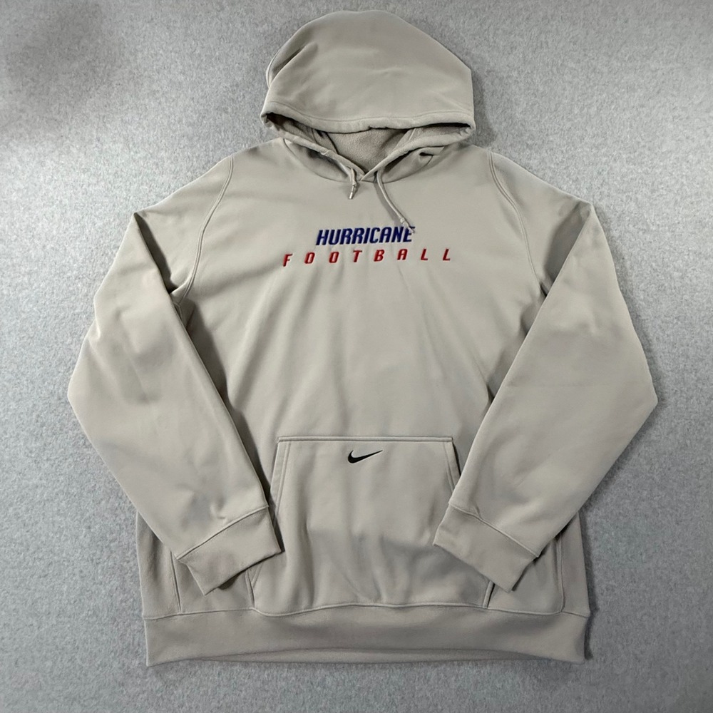 Nike Team Vintage Y2K Hurricane Football Hoodie Gray NikeFIT Therma Mens XXL